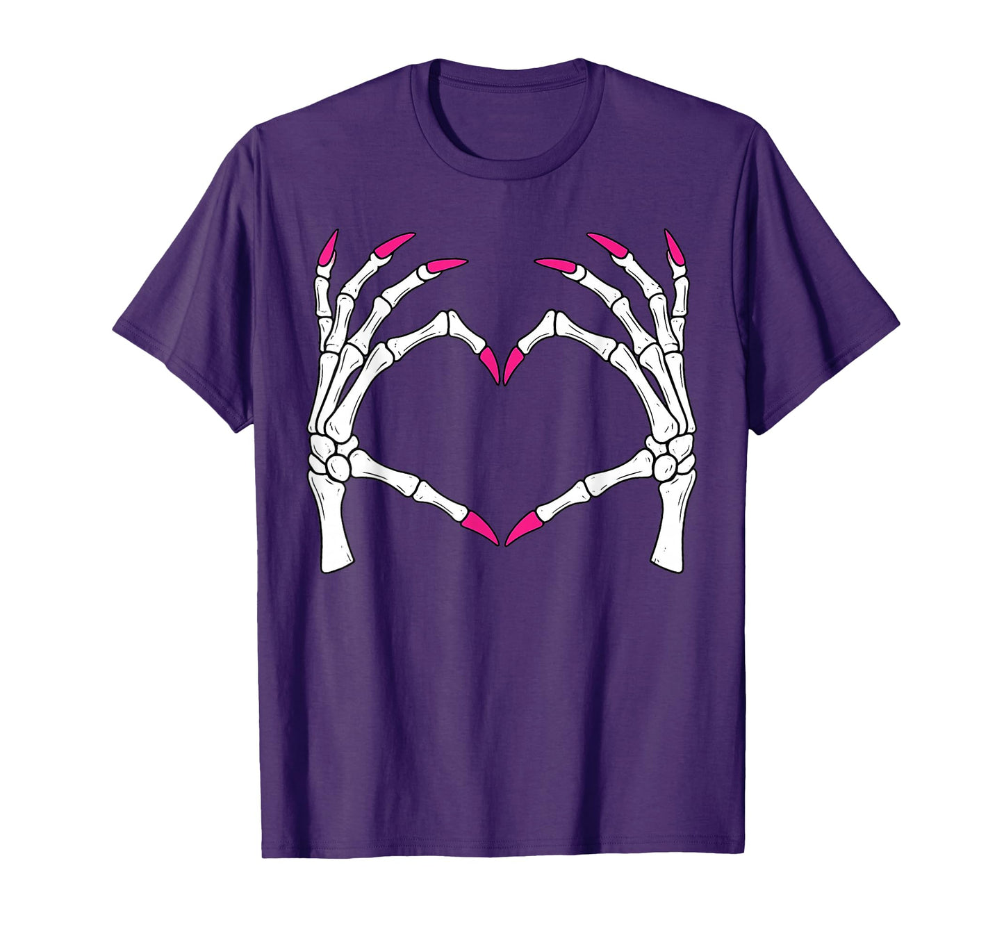 Skeleton Hands Heart Halloween Goth Couple Pink Nails Vibes T-Shirt
