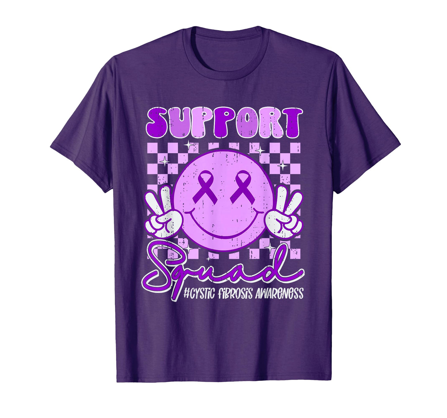 Support Squad Cystic Fibrosis Awareness Smile Purple Ribbon T-Shirt