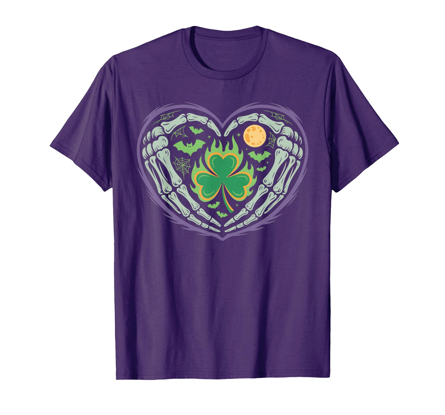 Skeleton Hands Shamrock Heart Spooky Halloween Irish Men Boy T-Shirt