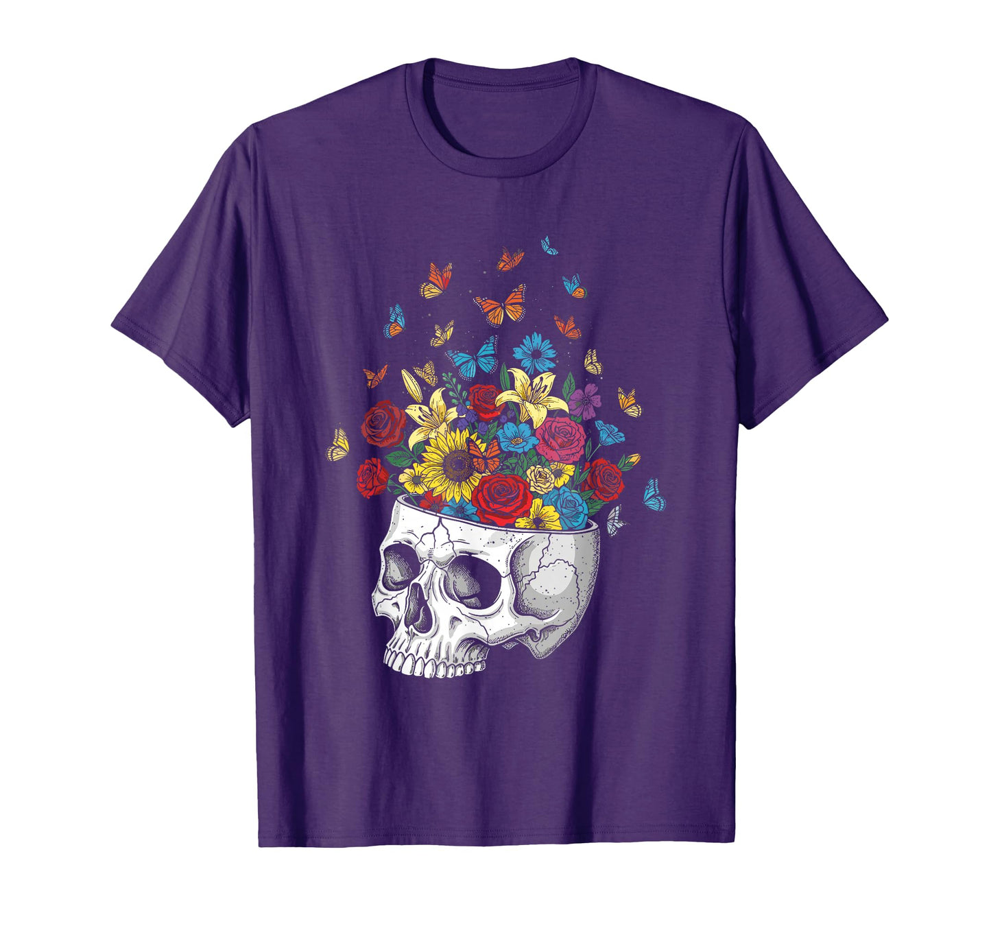 Skull with Flowers Inside Funny Halloween T-Shirt