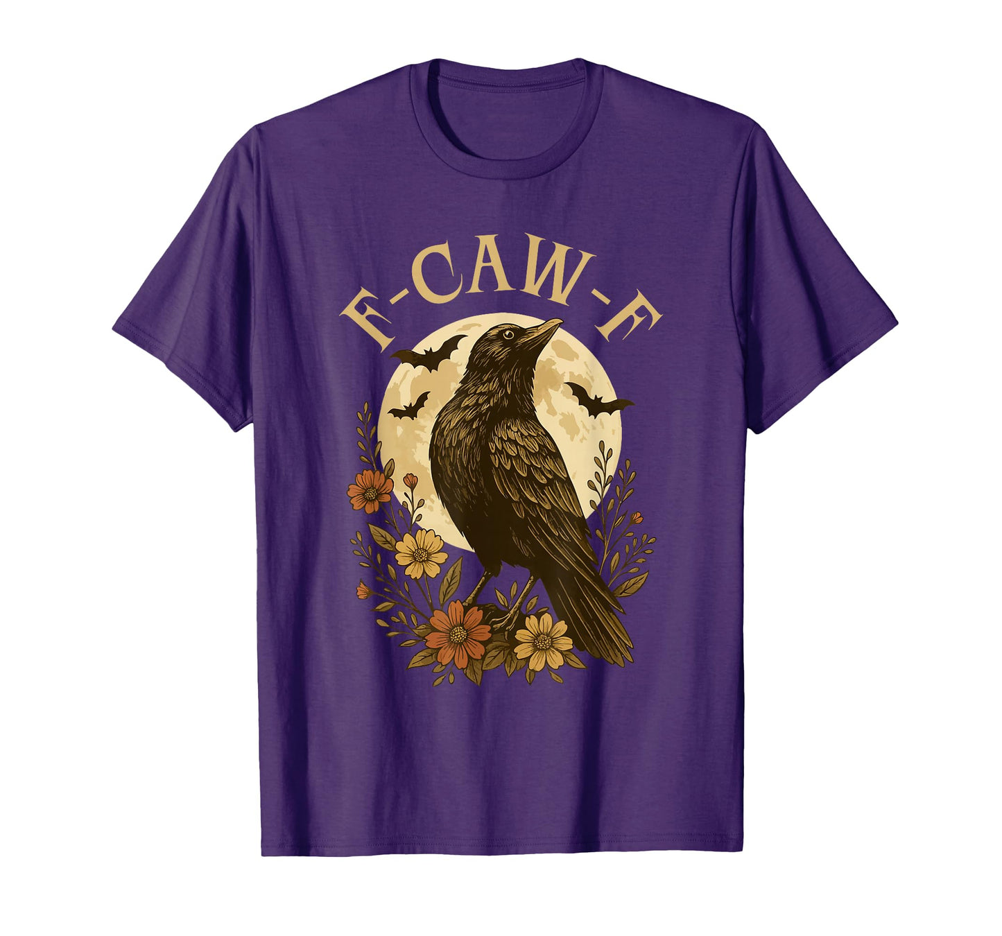 Black Crow F-Caw-F Raven Bird Saying Graphic Retro Floral T-Shirt
