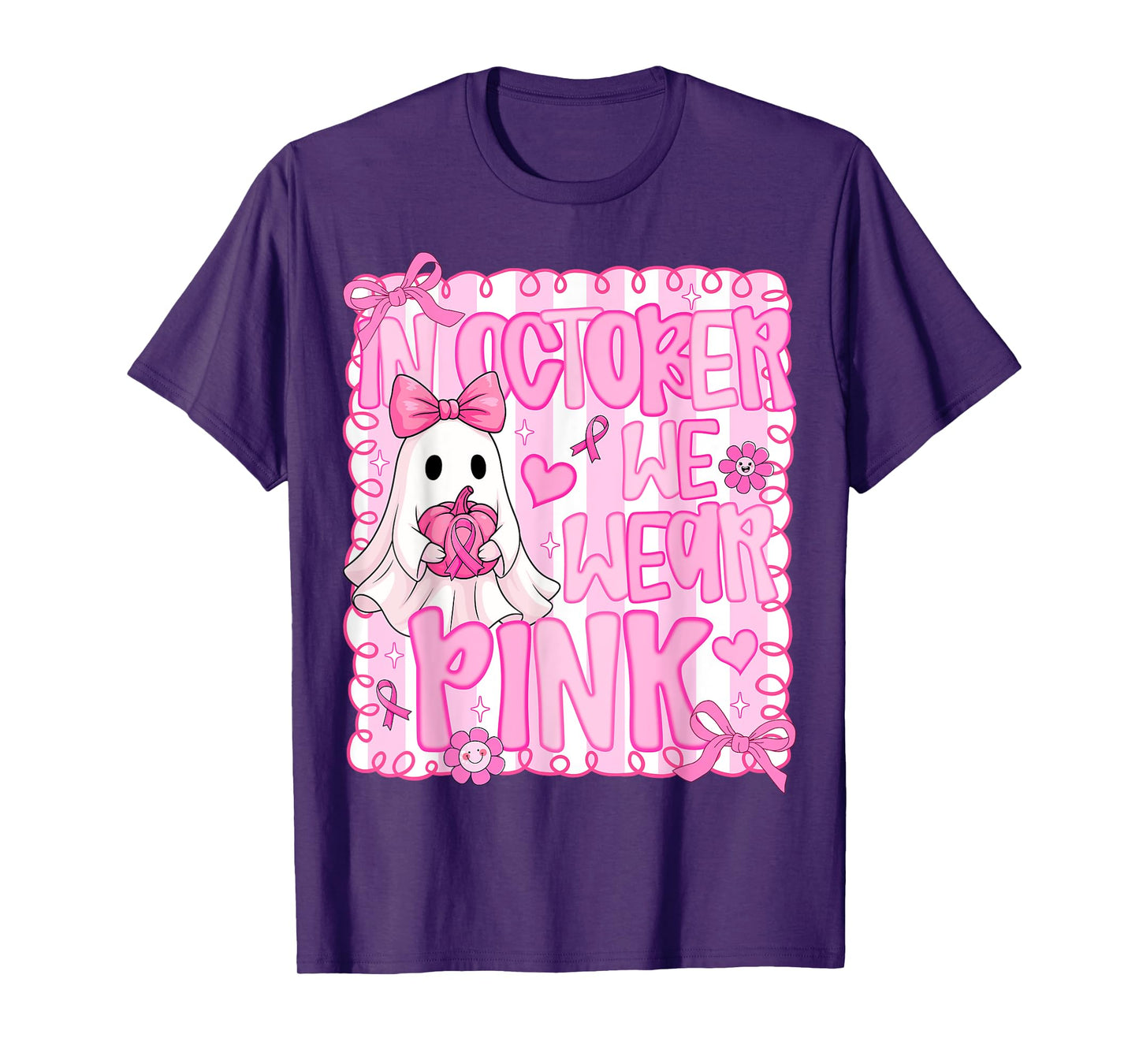 In October We Wear Pink Cute Ghost Halloween Breast Cancer T-Shirt