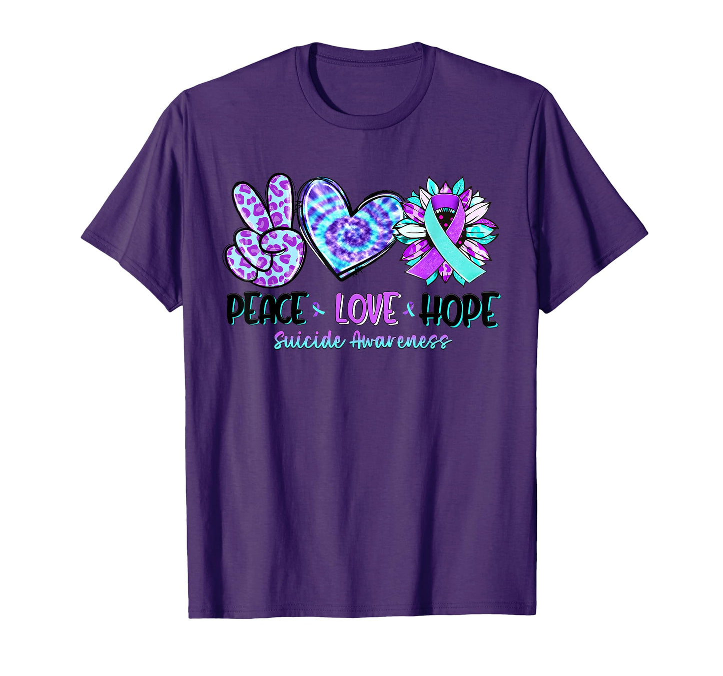 Peace Love Hope Sunflower Leopard Suicide Awareness Gifts T-Shirt