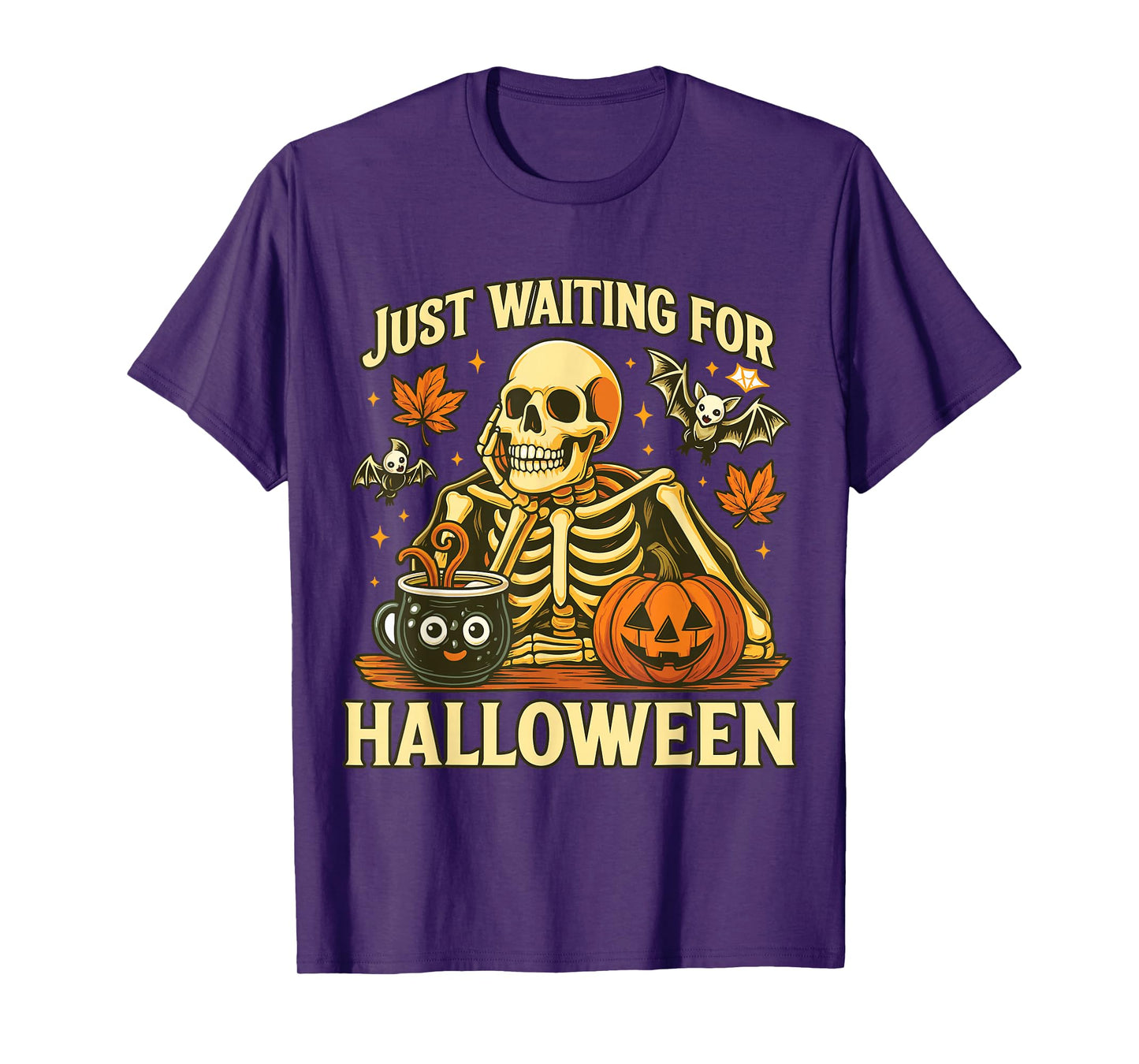 Just Waiting for Halloween Skeleton Pumpkin Shirt T-Shirt