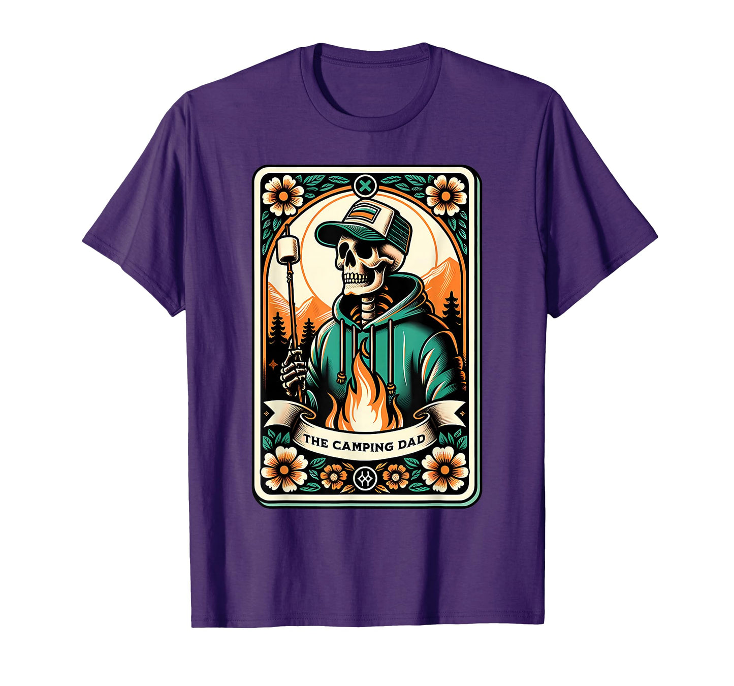 Skeleton Camping Dad Tarot Card Campfire Camper Halloween T-Shirt