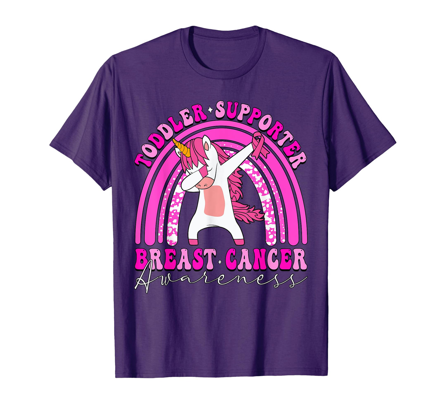 Toddler Supporter Dabbing Unicorn Breast Cancer Pink Ribbon T-Shirt