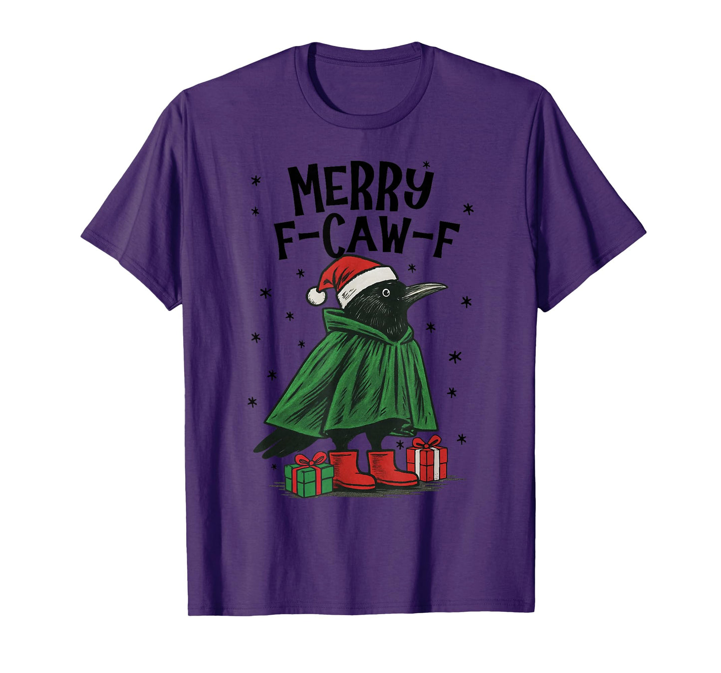 Merry F-Caw-F Funny Christmas Black Crow Merry Xmas F-Caw-F T-Shirt