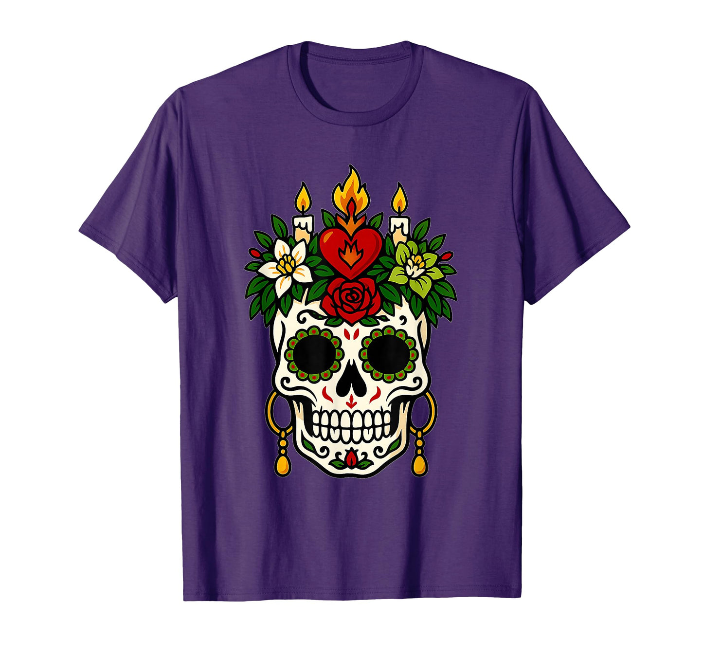De Los Muertos Sugar Skull Skeleton Flower Halloween Costume T-Shirt