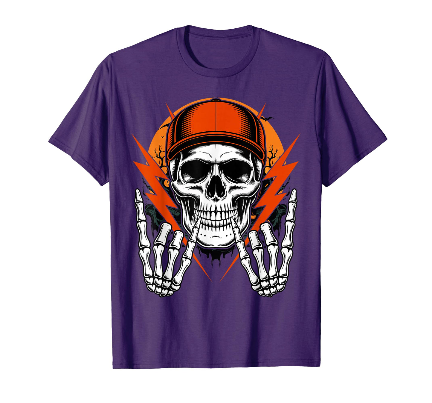 Punk Rocker Halloween Costume Skeleton Cap Skater T-Shirt