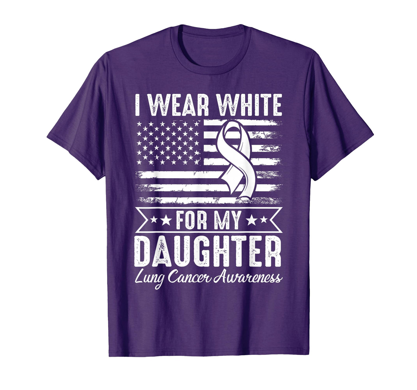 I Wear White for My Daughter Lung Cancer USA Flag T-Shirt