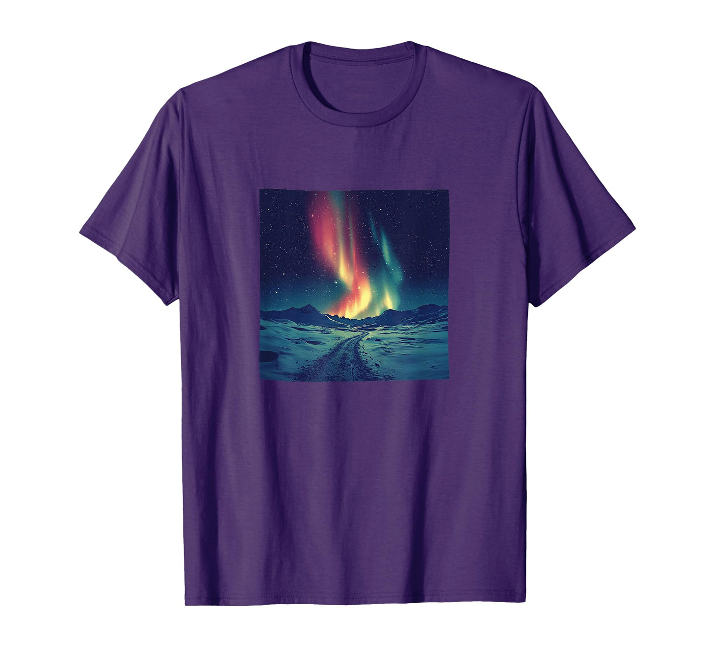 Northern Lights Over Snow Vintage Landscape Graphic T-Shirt
