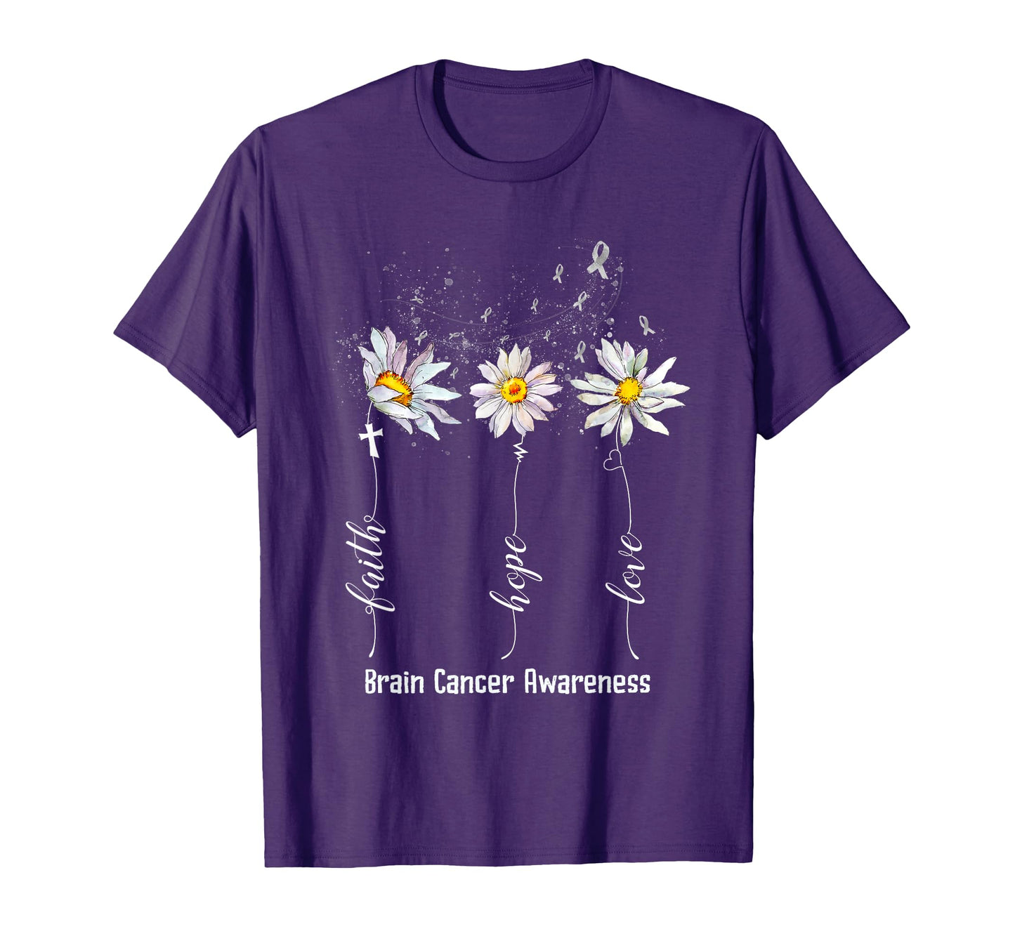 Faith Hope Love Brain Cancer Awareness Shirt Flower Gifts T-Shirt