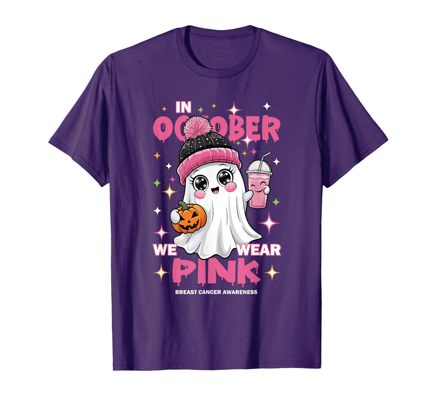 Pink October Halloween Ghost Breast Cancer Awareness T-Shirt