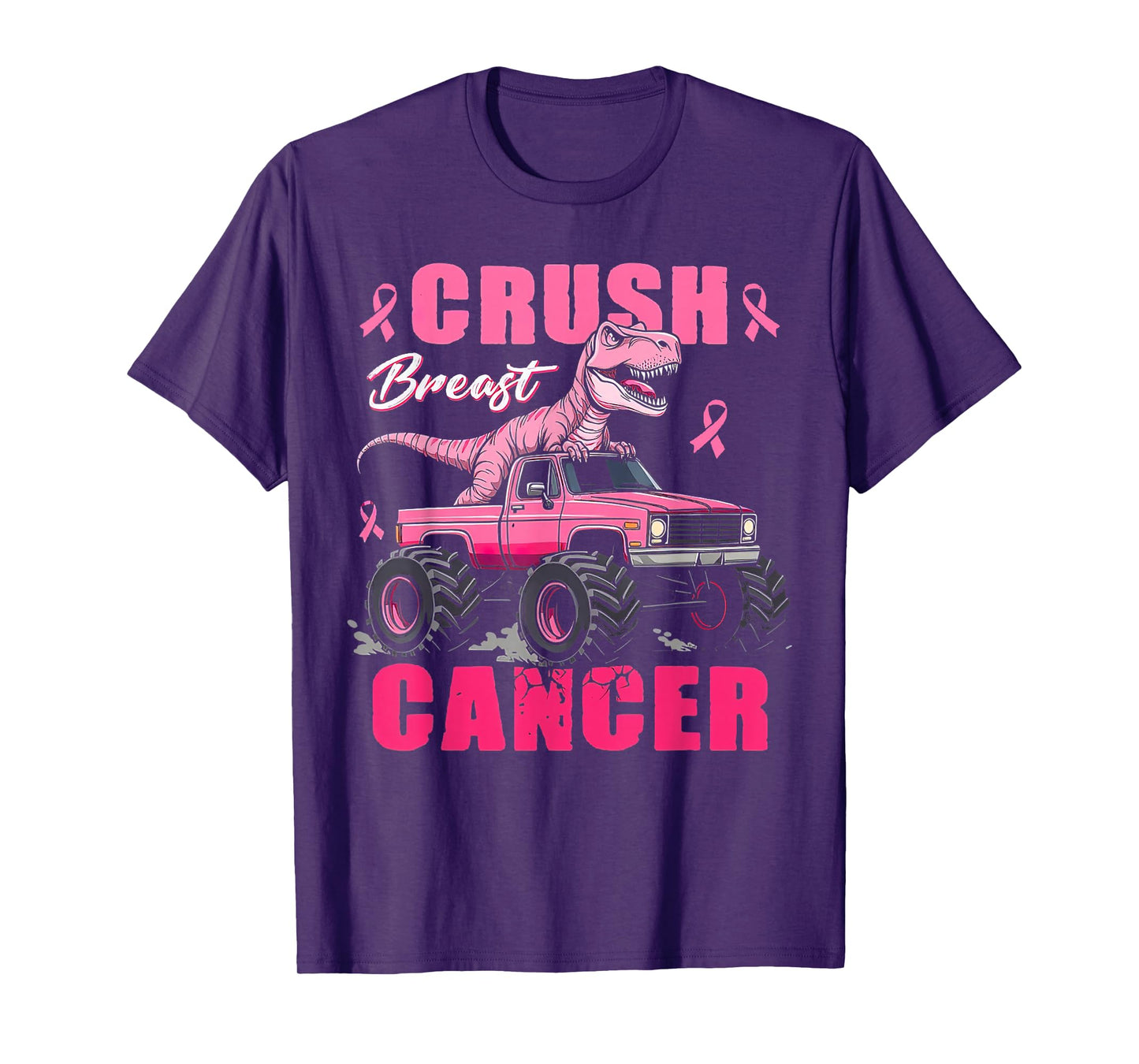 Crush Breast Cancer Dinosaur T Rex Monster Truck Boys Kids T-Shirt