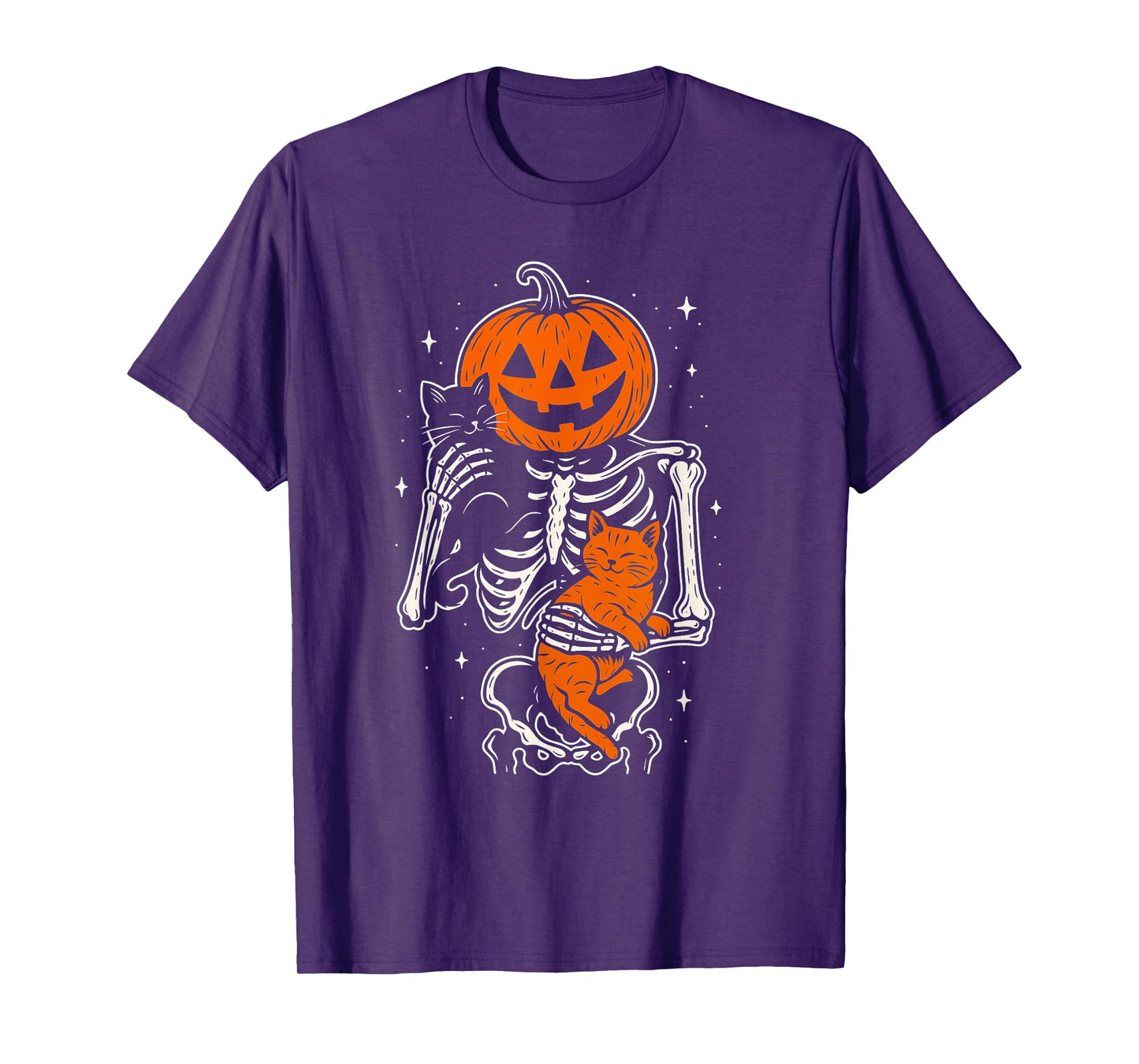 Skeleton Hugging Cat Halloween Pumpkin Cat Lover Cat Mom Dad T-Shirt