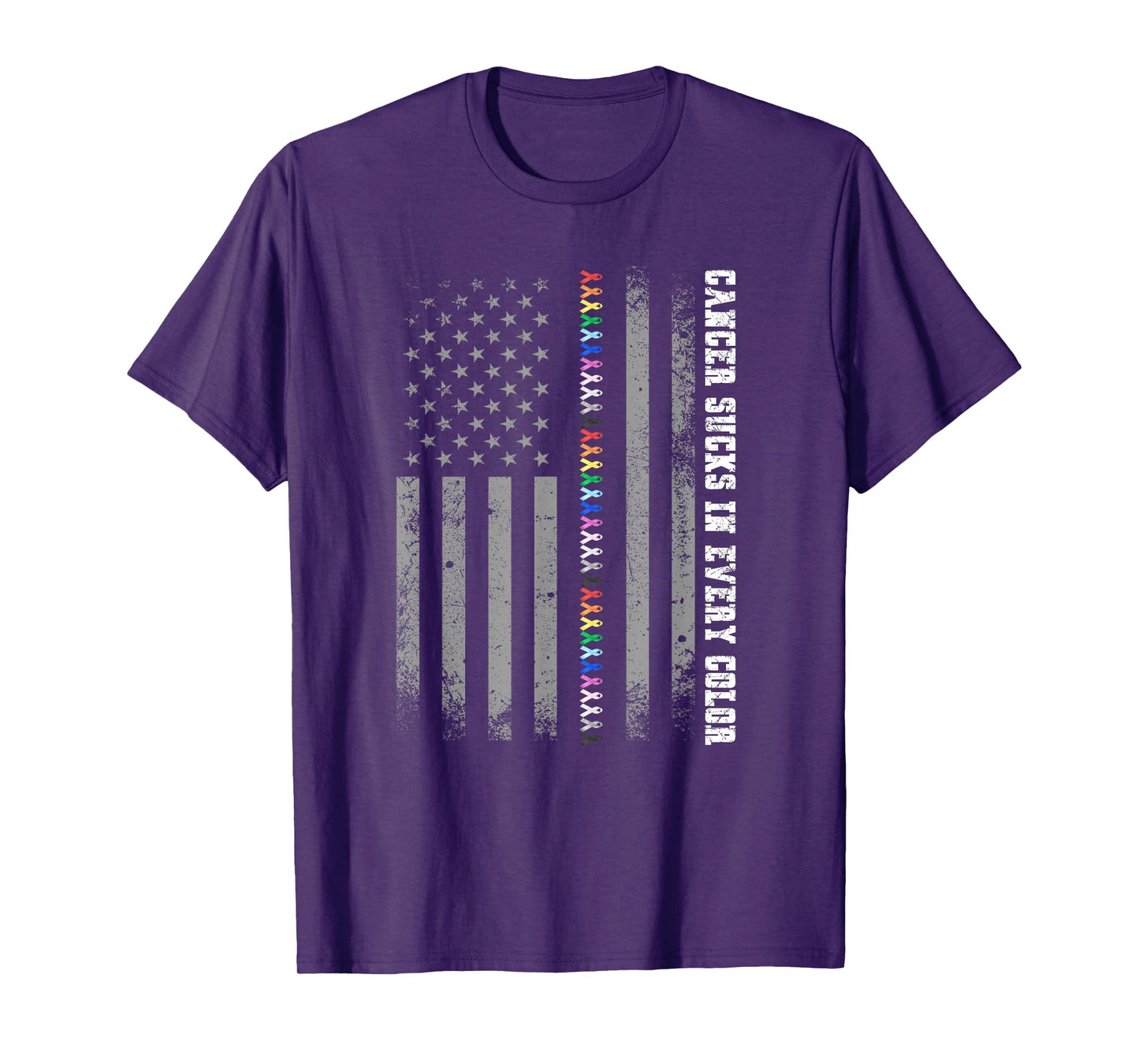 Cancer Sucks In Every Color Fighter American Flag Ribbons T-Shirt