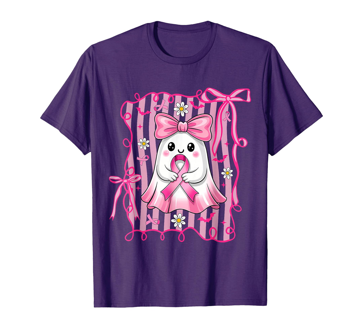 In October We Wear Pink Breast Cancer Halloween Ghost Ribbon T-Shirt