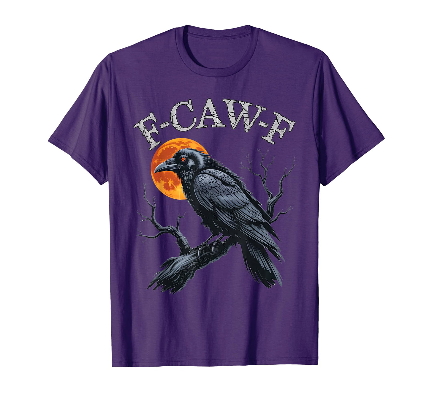 Black Crow F-Caw-F Funny Halloween Moon Gothic Adult Humor T-Shirt
