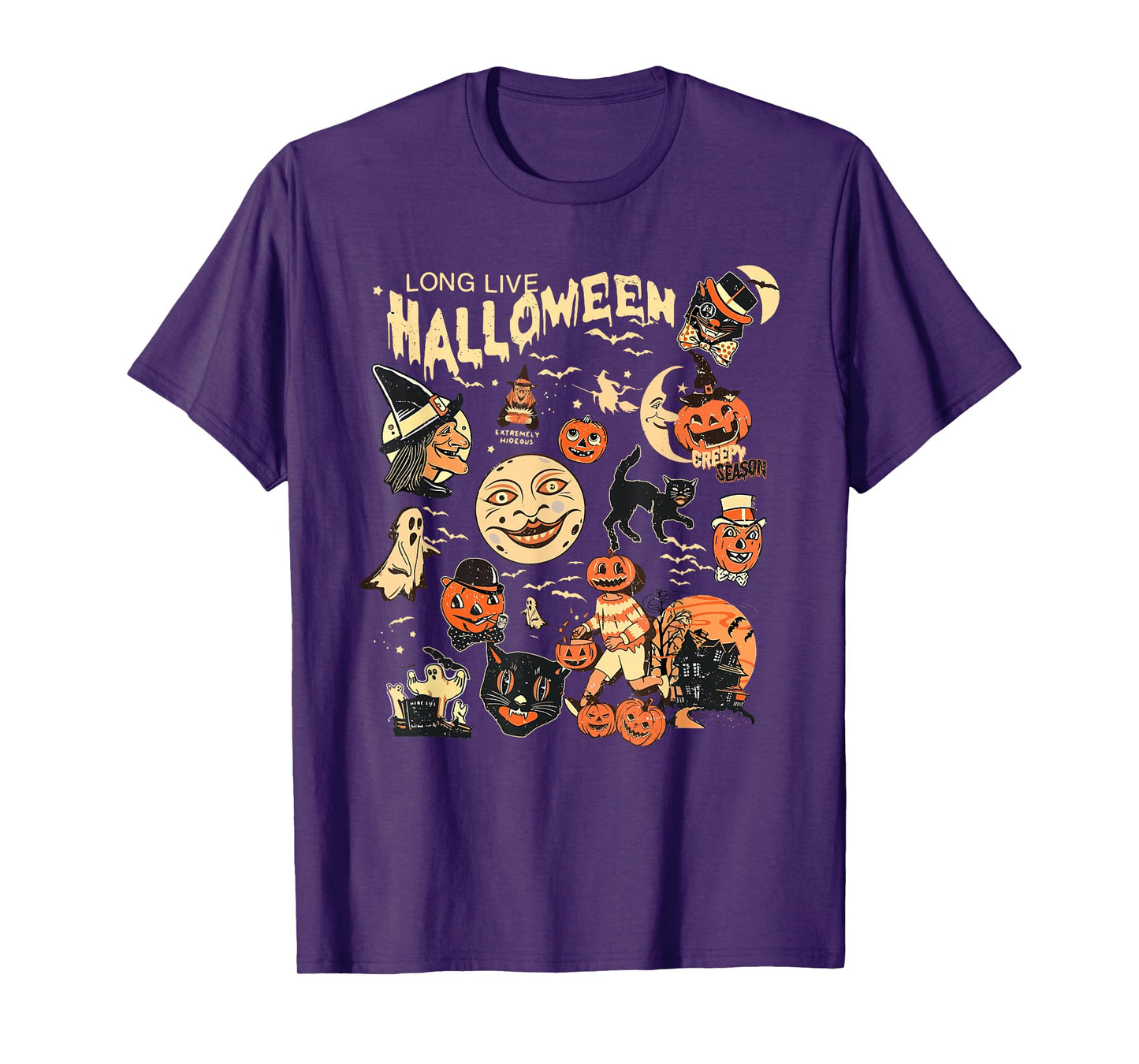 Long Live Halloween Funny Pumpkin Bat Halloween Black Cat T-Shirt