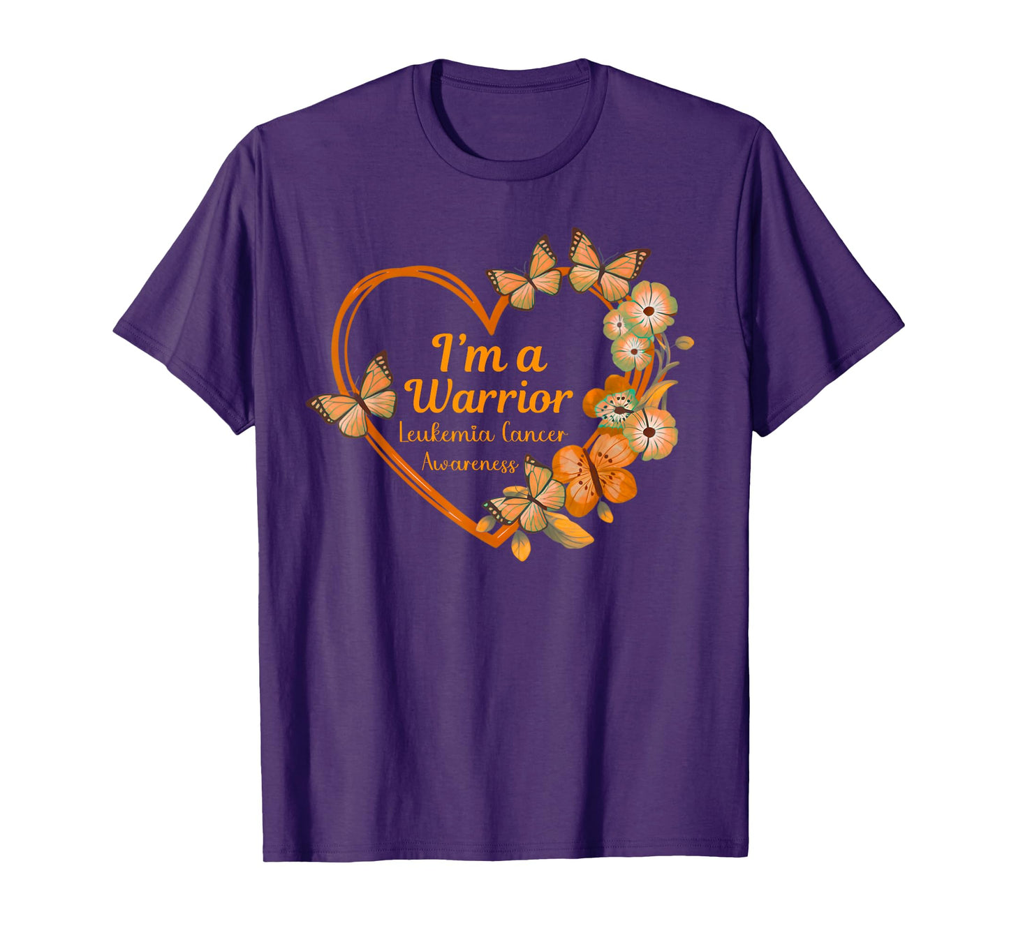 Leukemia Cancer Awareness Warrior Orange Butterfly Heart T-Shirt