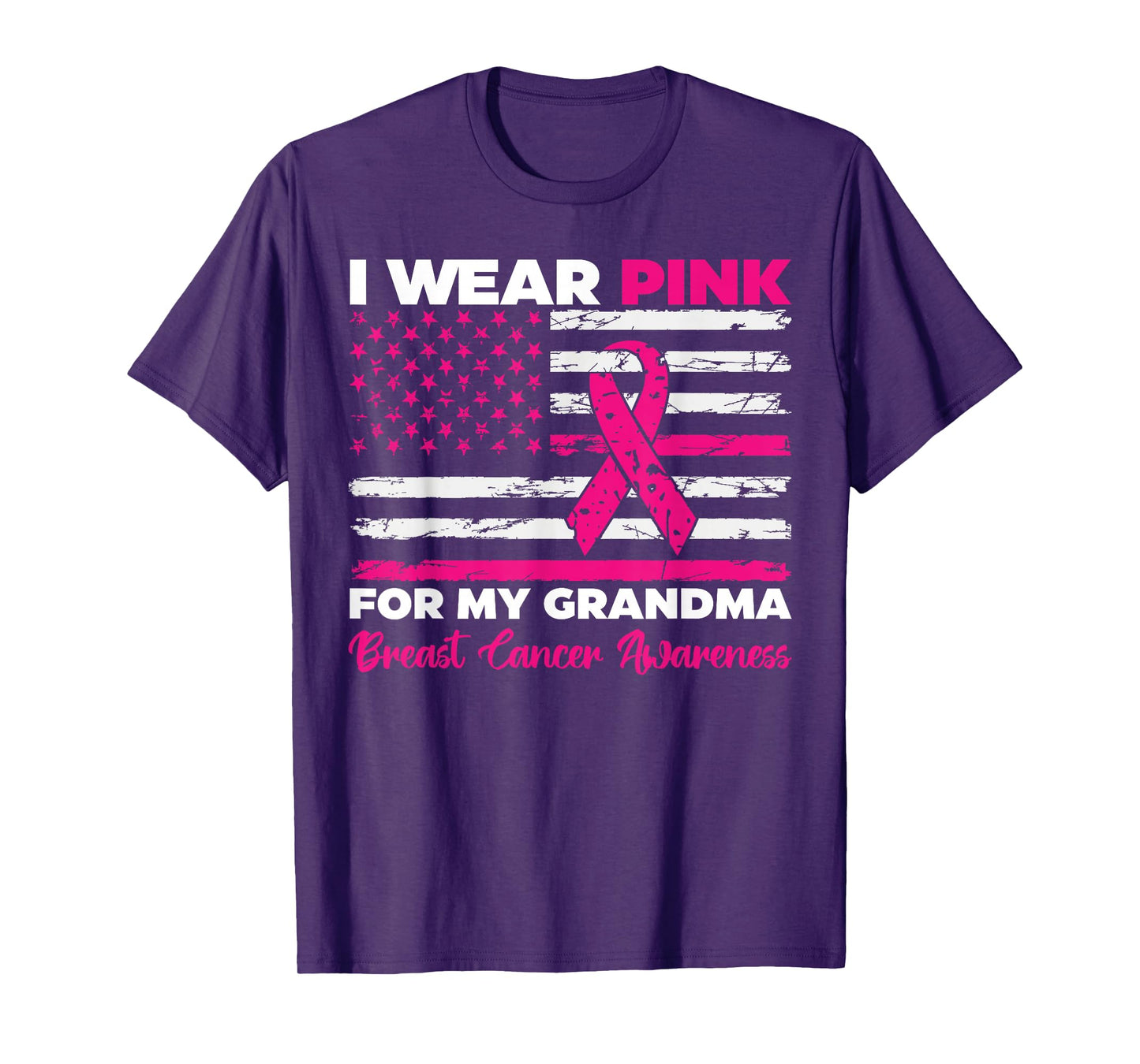 I Wear Pink For My Grandma Breast Cancer Awareness Us Flag T-Shirt