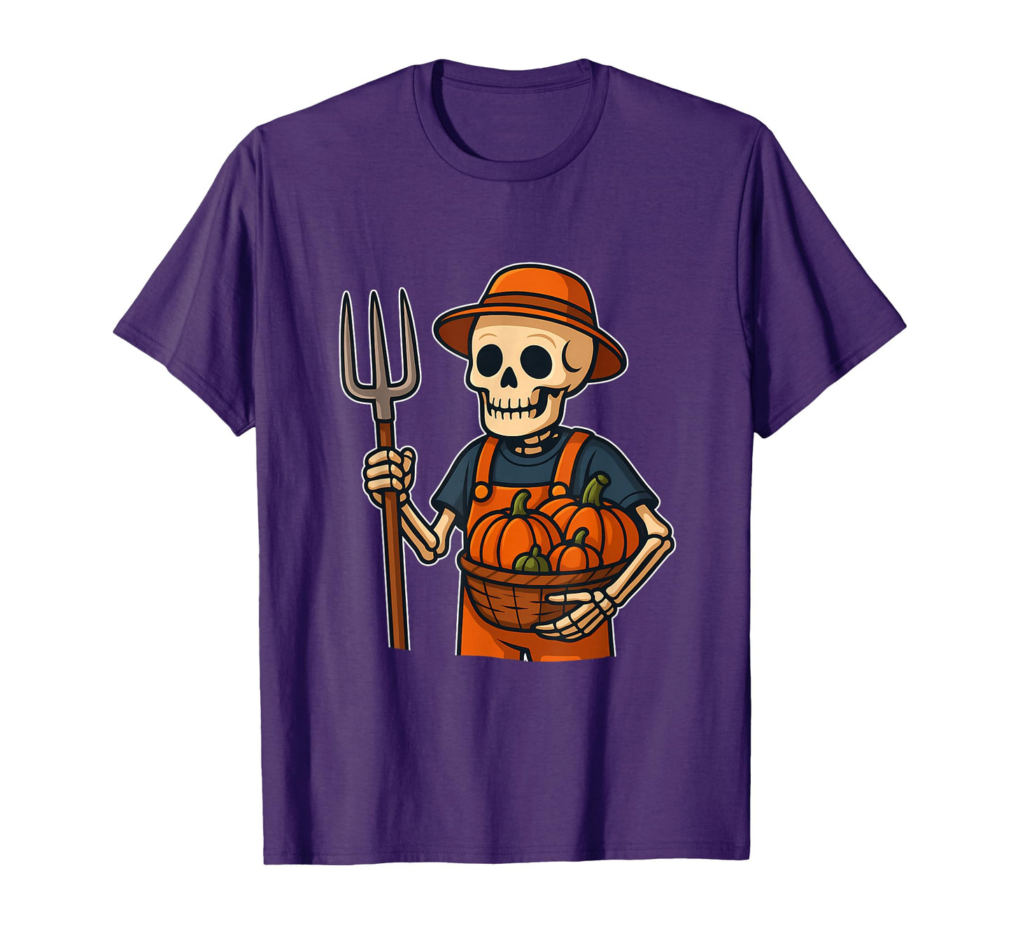 Skeleton Farmer with Pumpkin Basket T-Shirt