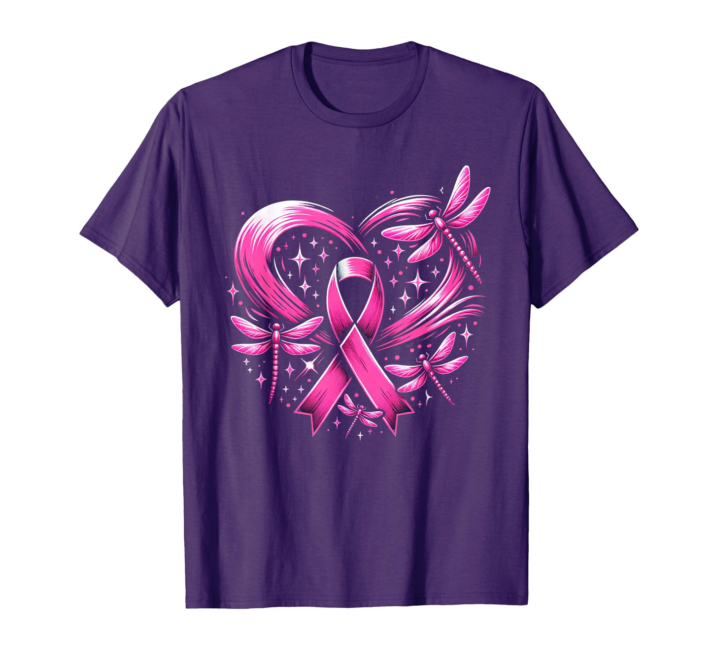 Cute Breast Cancer Heart Dragonflies Awareness Women Men T-Shirt