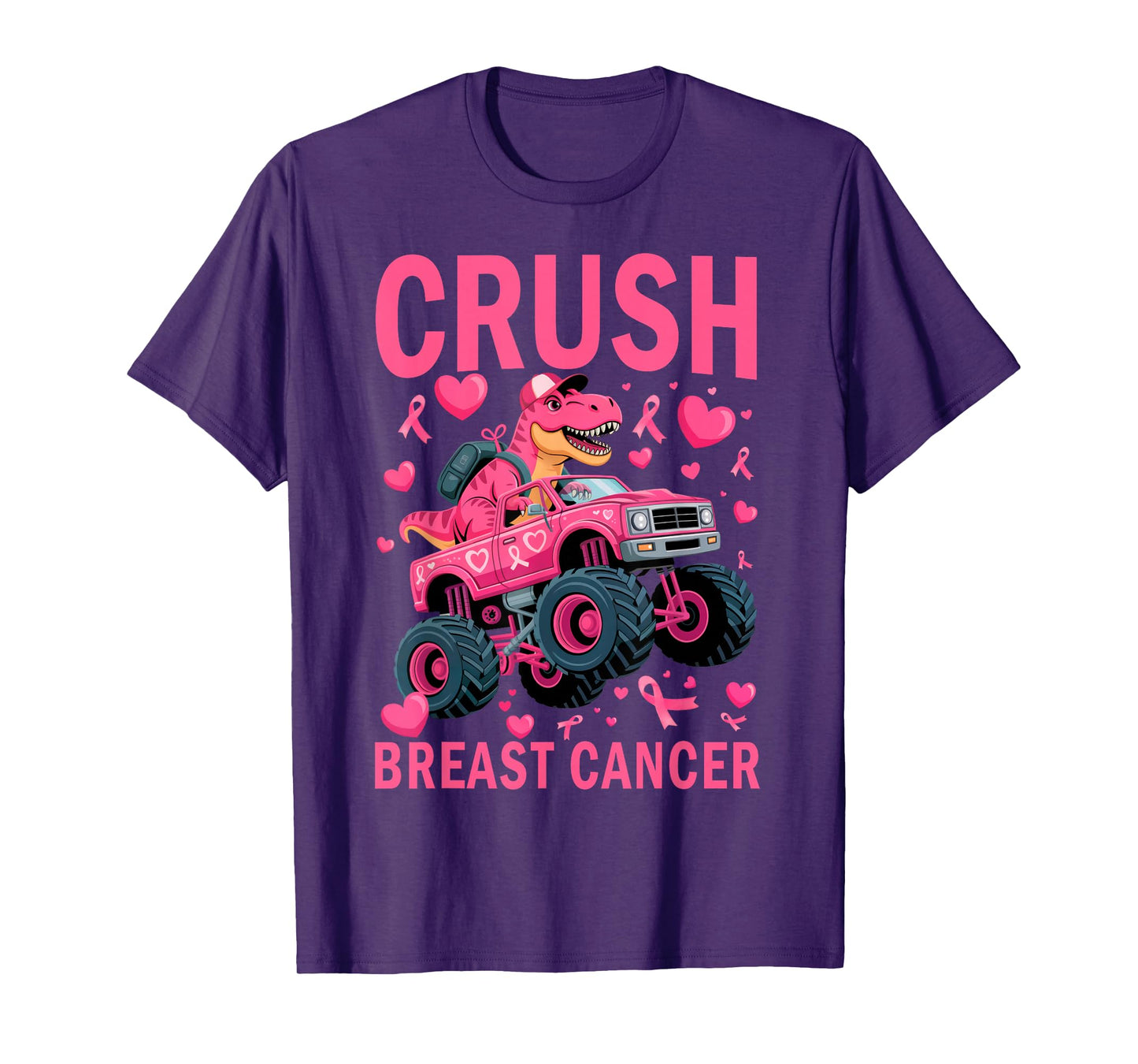 Crush Breast Cancer Awareness Pink Monster Truck Boys Kids T-Shirt