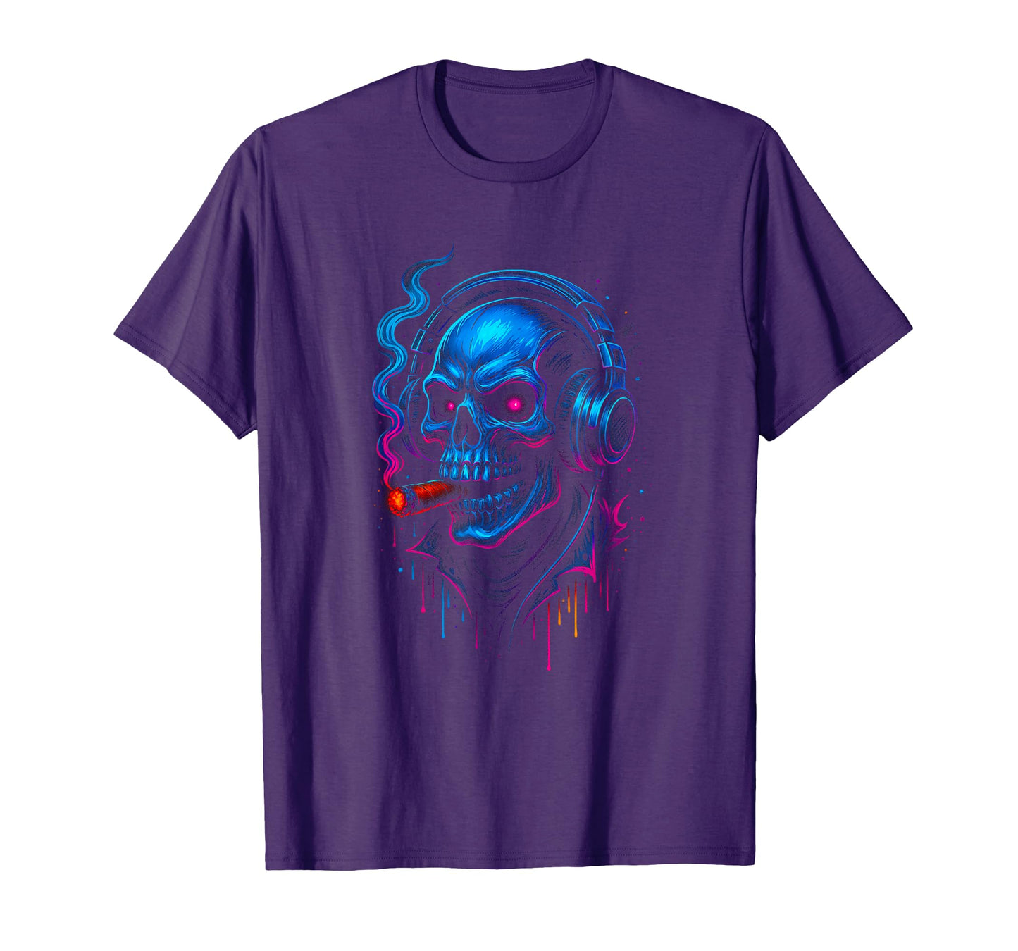 Skull Cigar DJ Headphones Vaporwave Retro Halloween Skeleton T-Shirt