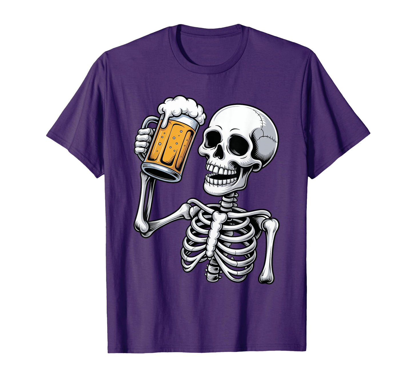 Halloween Skeleton Drinking Beer Mens Womens Spooky Season T-Shirt