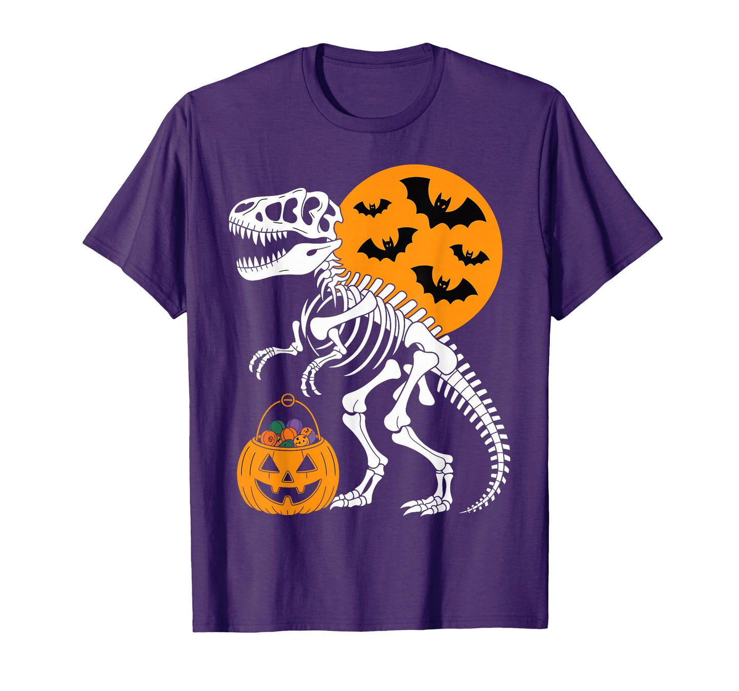 Halloween Dinosaur Skeleton T-Rex Pumpkin Moon Boys T-Shirt