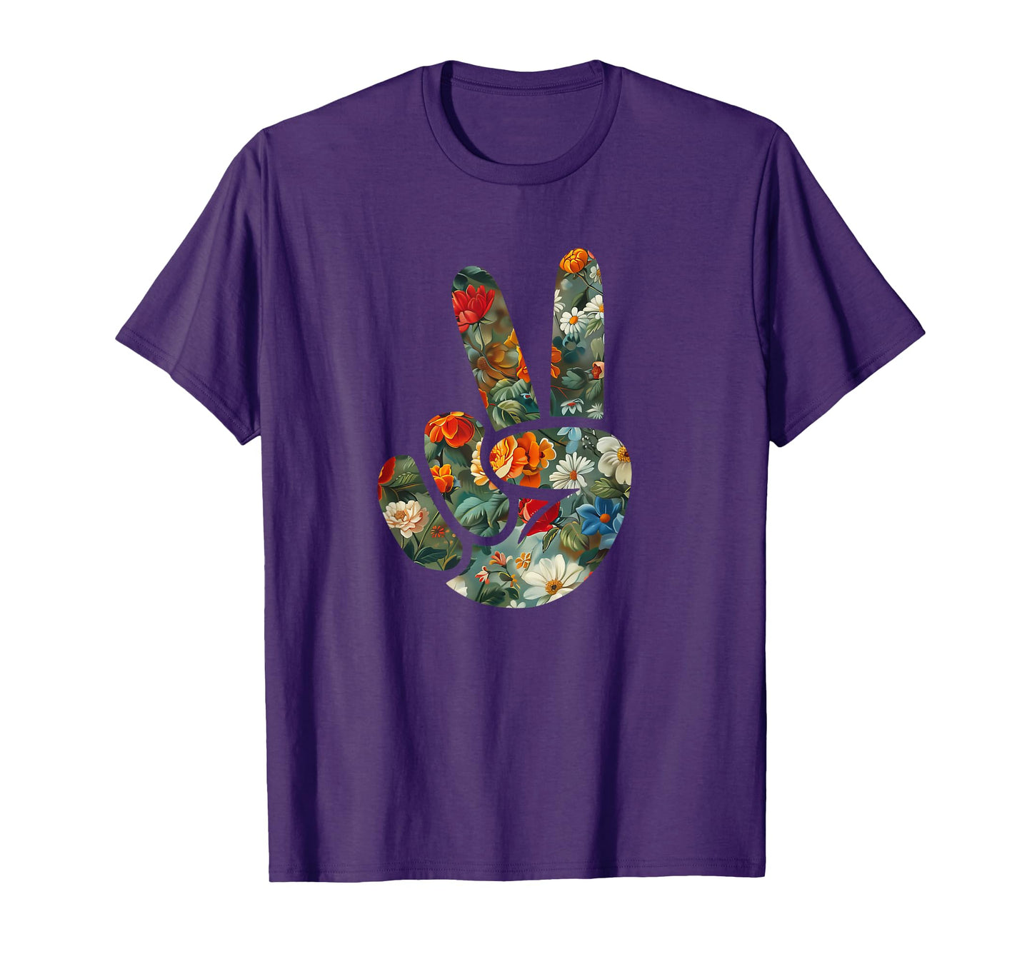 Elegant Silhouette Wildflowers Floral Peace Sign Hand T-Shirt