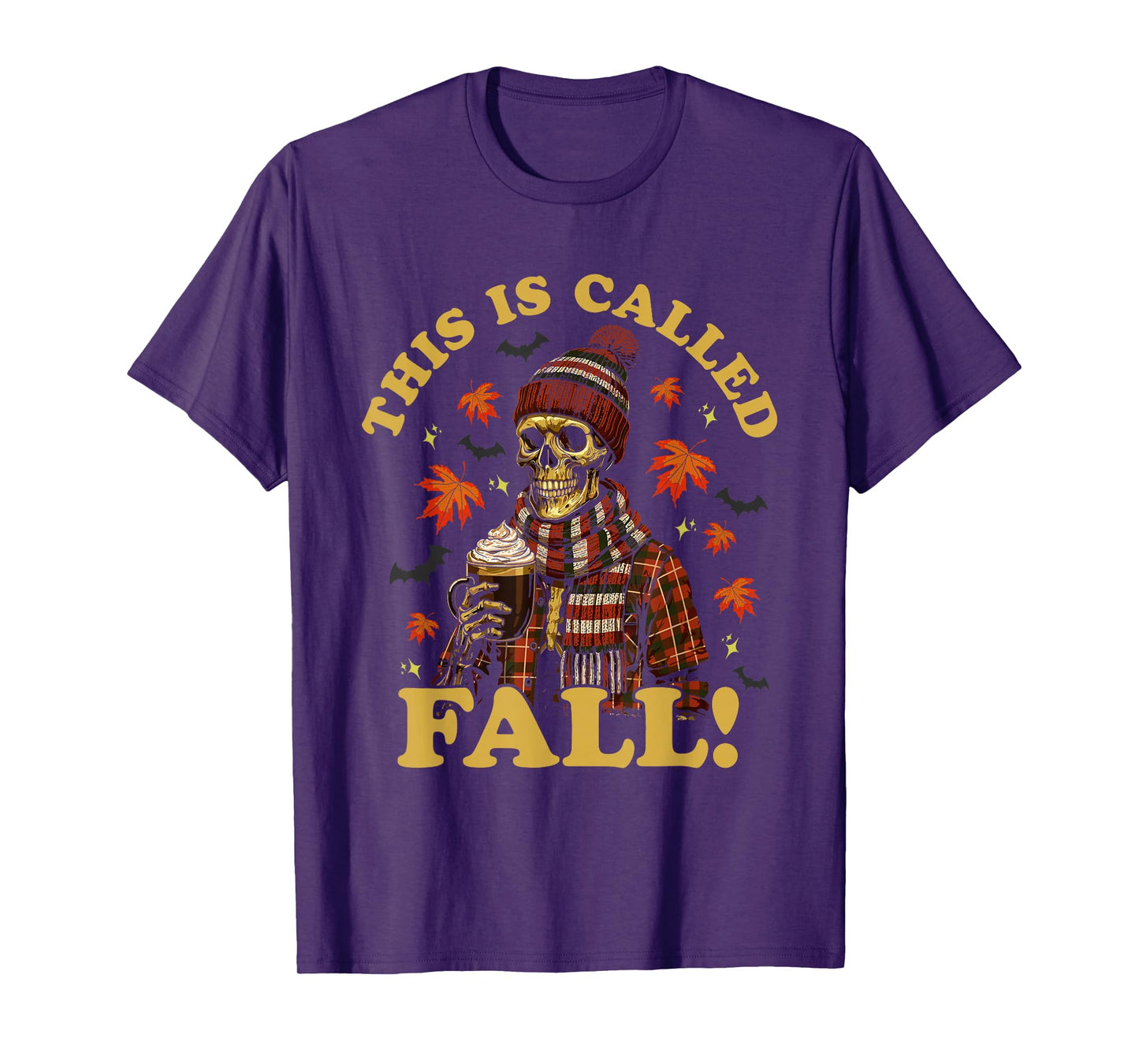 Skeleton Fall Vibes Funny Autumn Coffee Halloween - Leaves T-Shirt