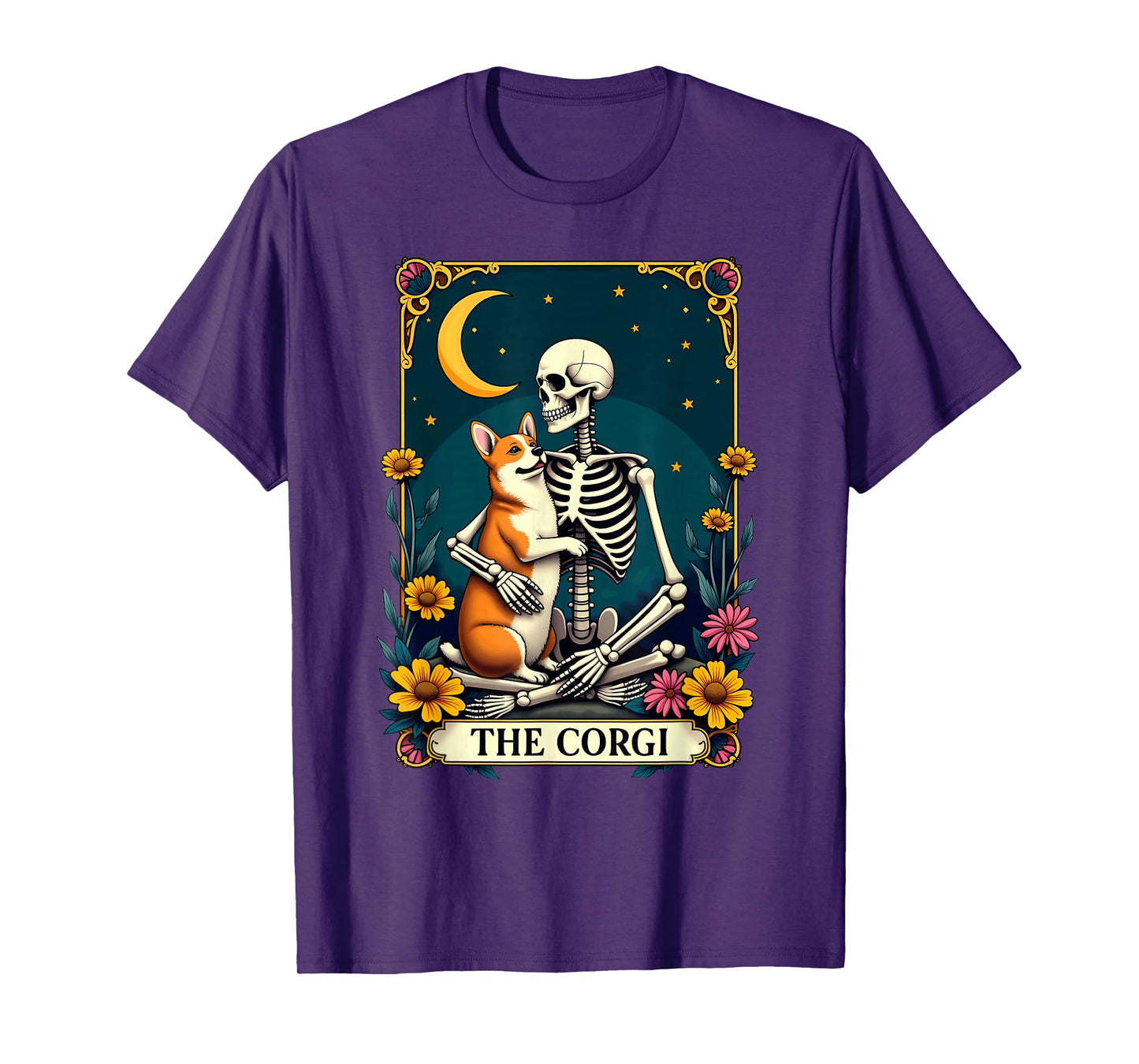 Gothic Tarot Card The Corgi Skeleton Halloween T-Shirt
