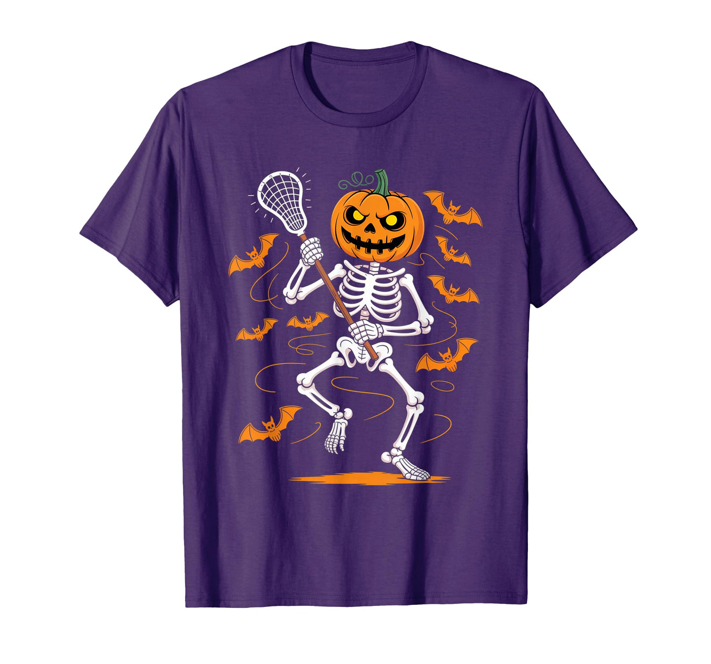Funny Halloween Skeleton Pumpkin Lacrosse Spooky Halloween T-Shirt
