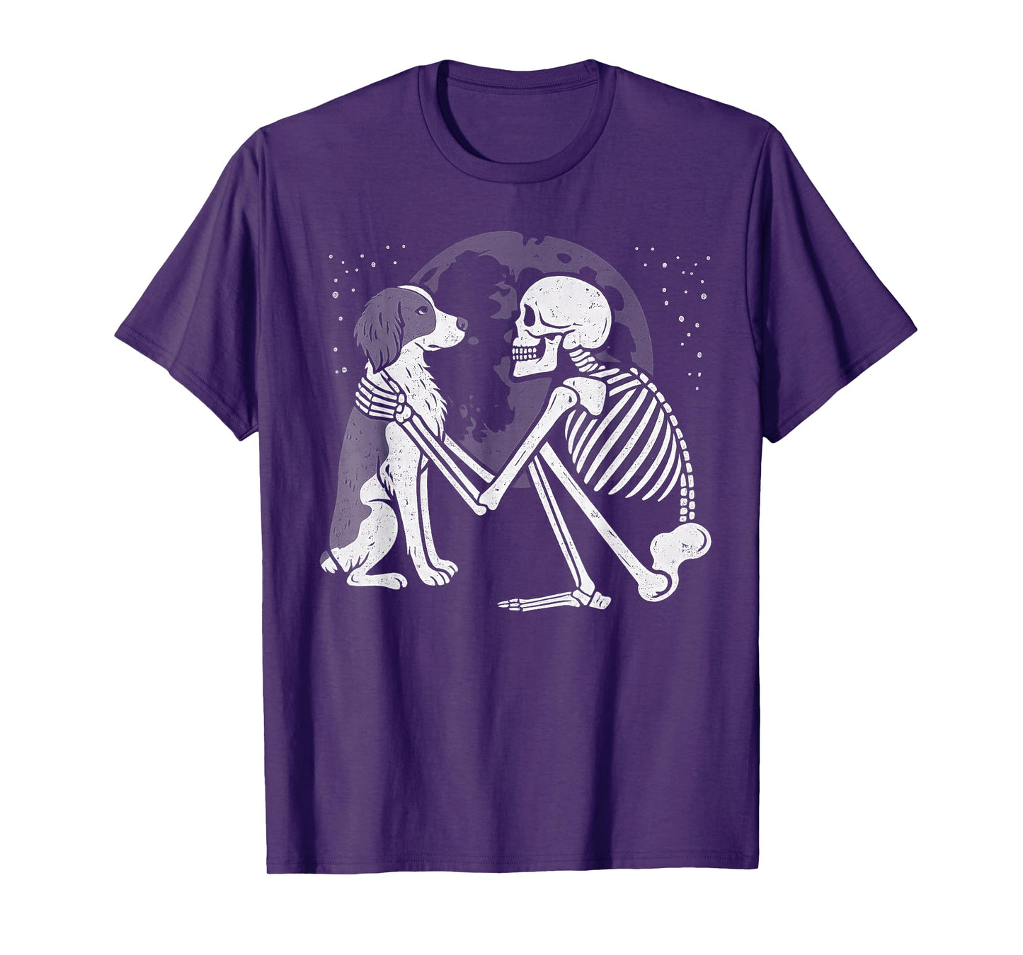 Brittany Spaniel Skeleton Moon Halloween Dog Lover T-Shirt