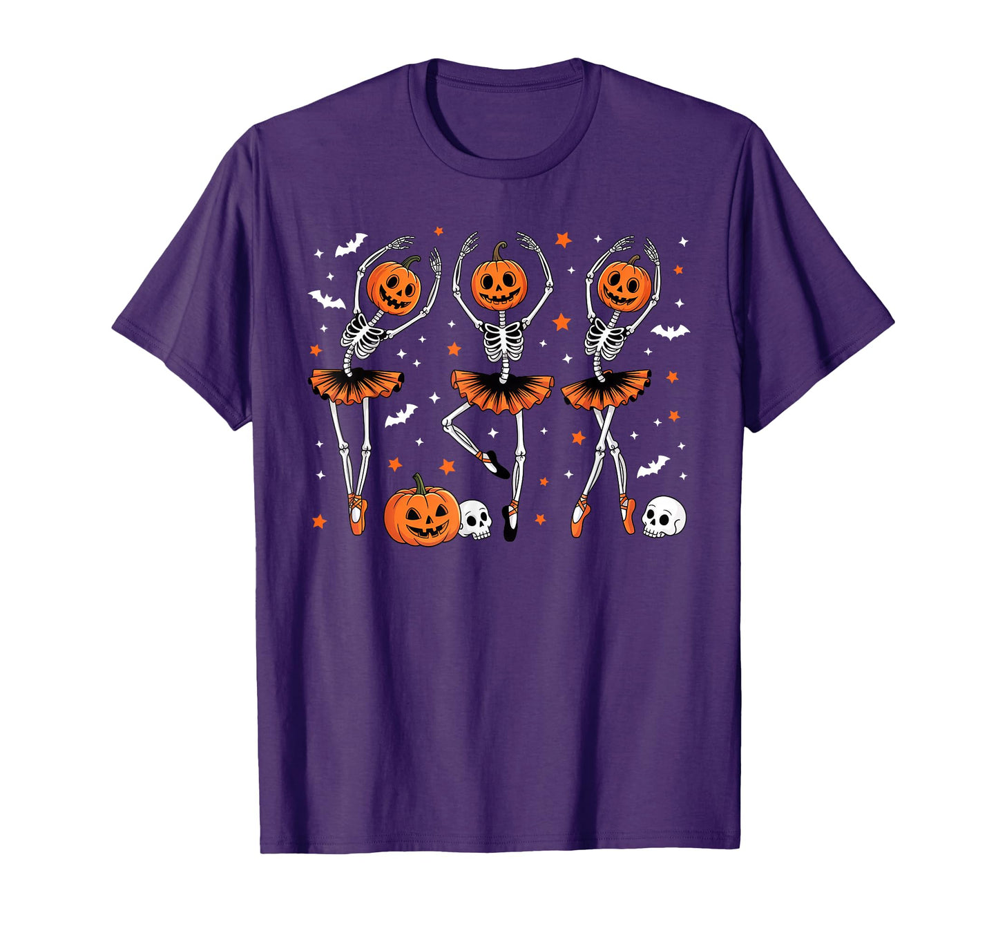Girls Halloween Ballet Skeleton Pumpkin Girls Skeleton Women T-Shirt