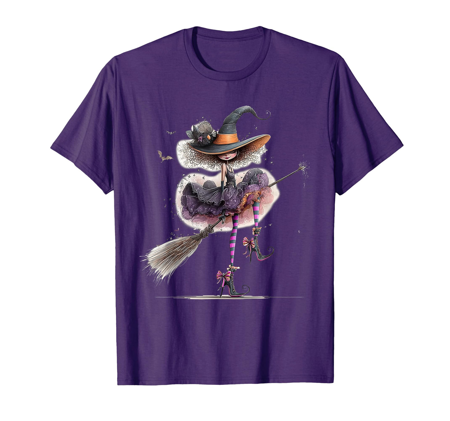 Spooky Witch High Heels with Black Cat Halloween Pumpkin T-Shirt