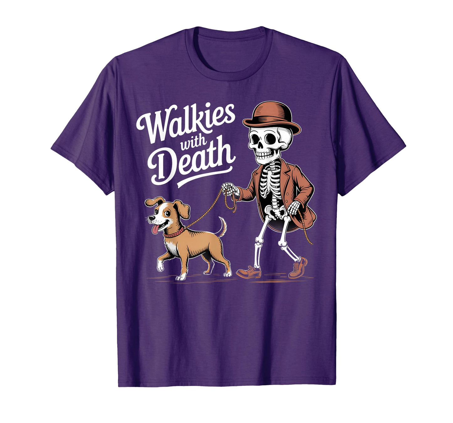 Walkies with Death Skeleton Dog Humor Halloween Design T-Shirt