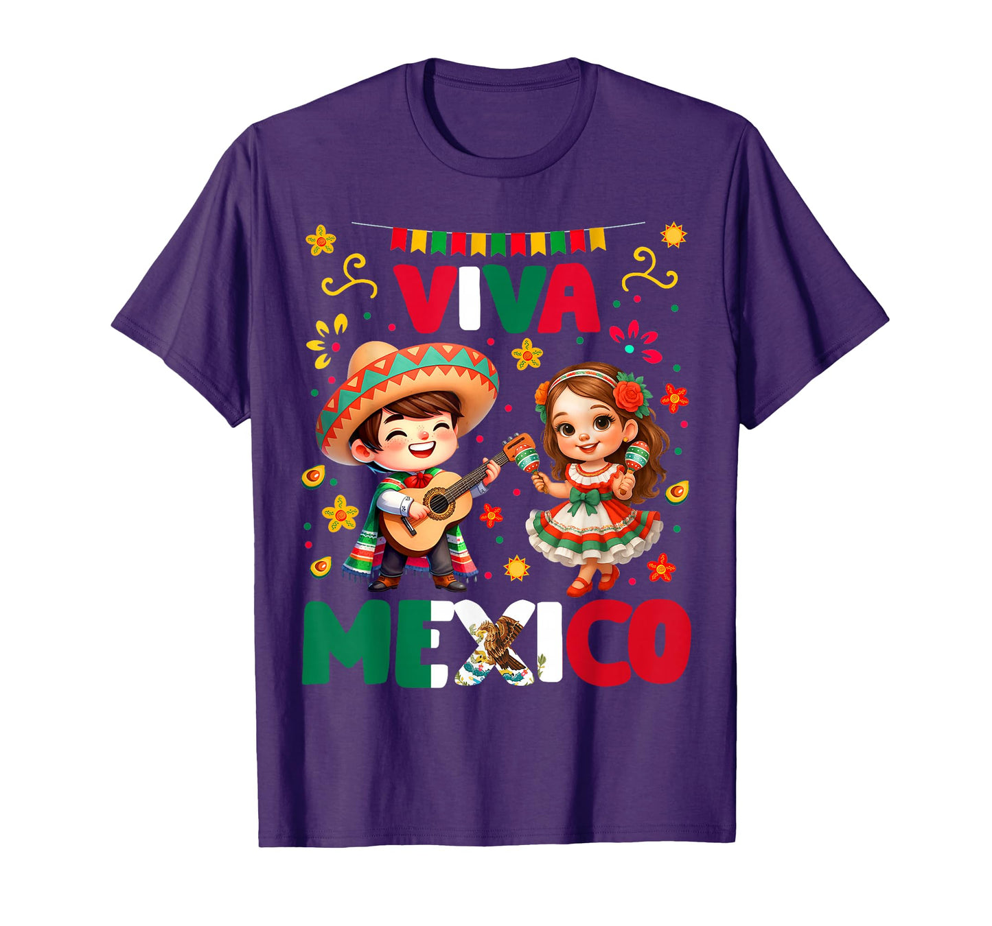 Viva Mexico Flag Guitar Mexican Independence Kid Boy Girl T-Shirt