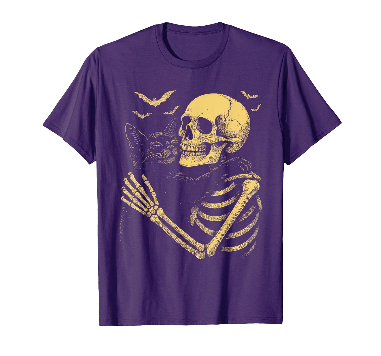 Skeleton Hugging Cat Gothic Halloween Cat Lover T-Shirt