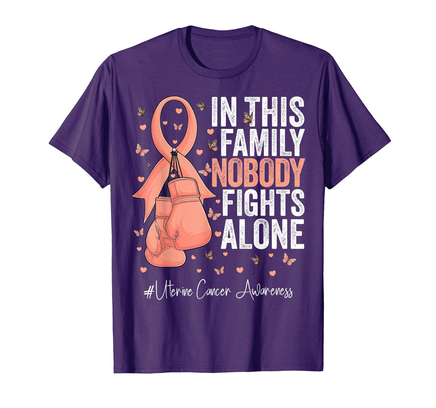 Peach Ribbon Survivor Fighter Uterine Cancer Awareness T-Shirt
