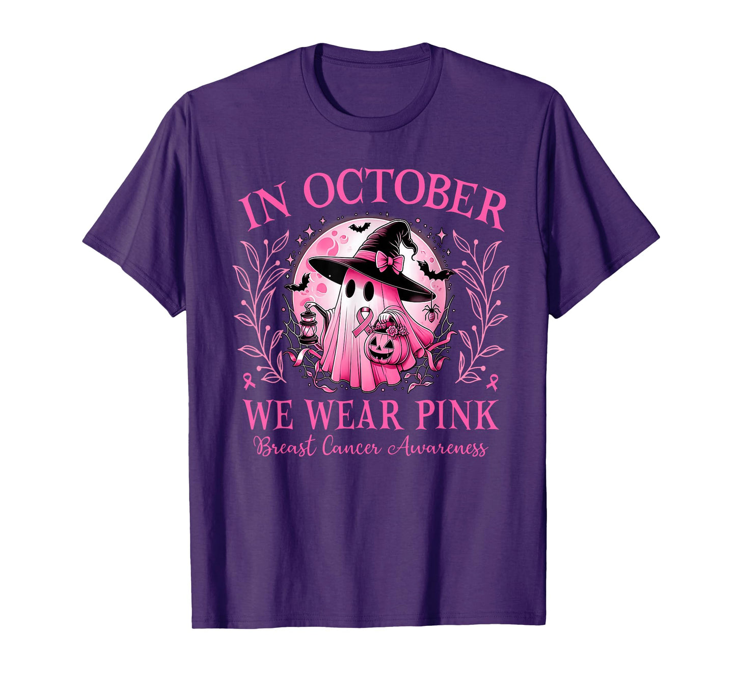 in October We Wear Pink Breast Cancer Awareness Halloween T-Shirt