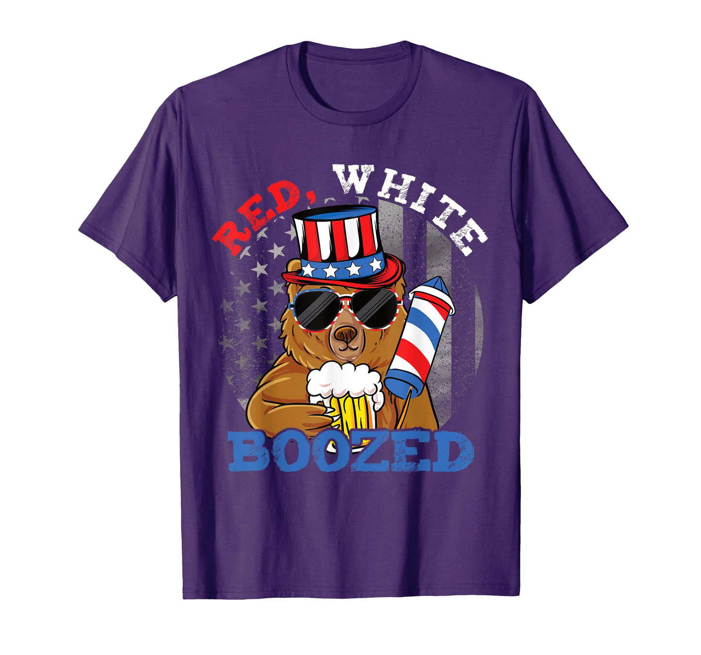 Red White Boozed Funny Bear Booze US 4th of July T-Shirt