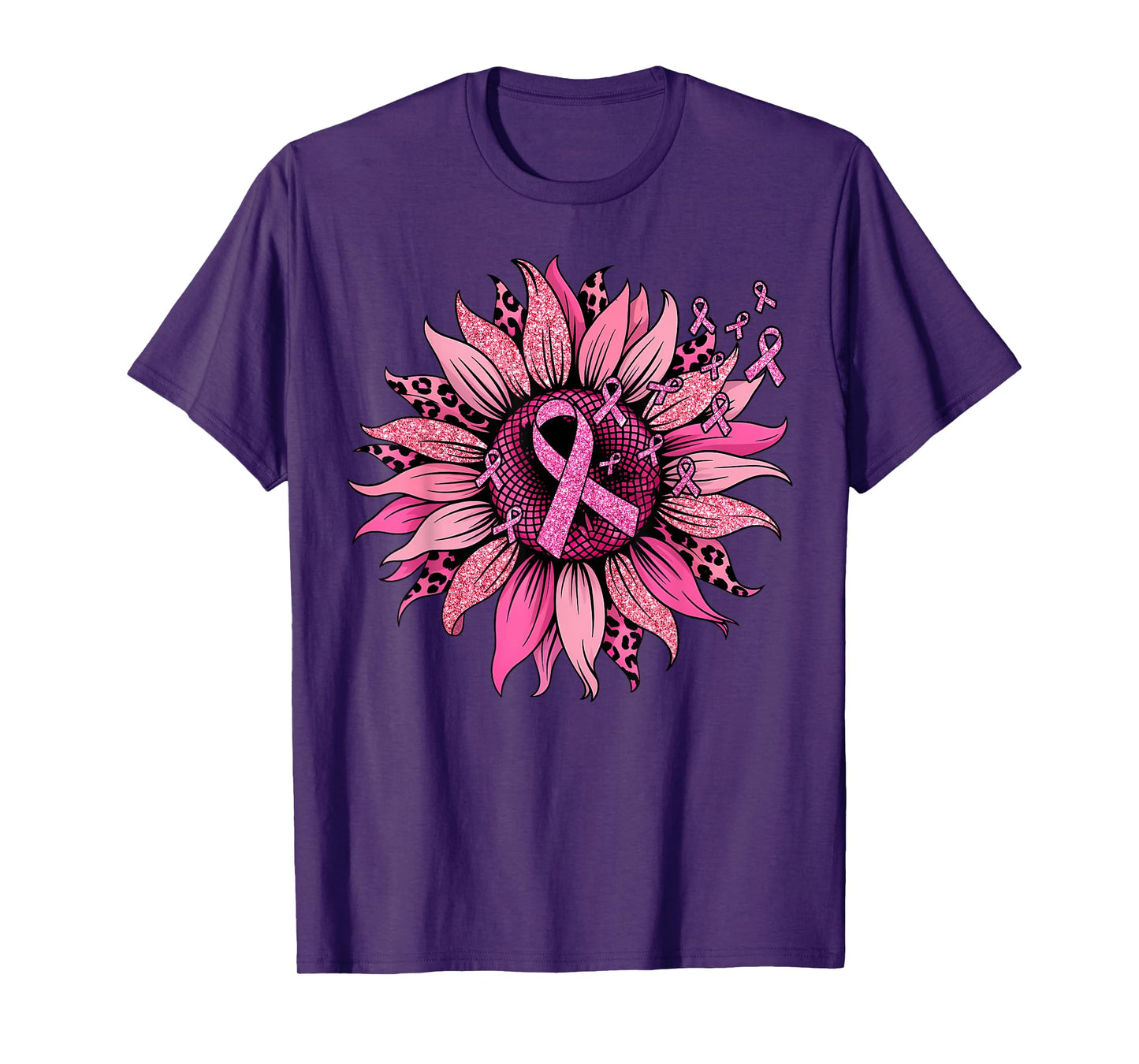 Sunflower Pink Ribbon Breast Cancer Awareness Women Warrior T-Shirt