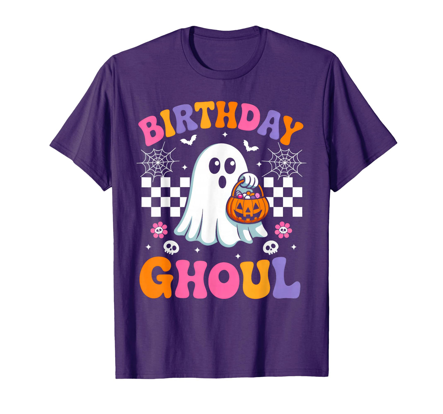 Birthday Ghoul Floral Ghost Groovy Retro Halloween Costume T-Shirt