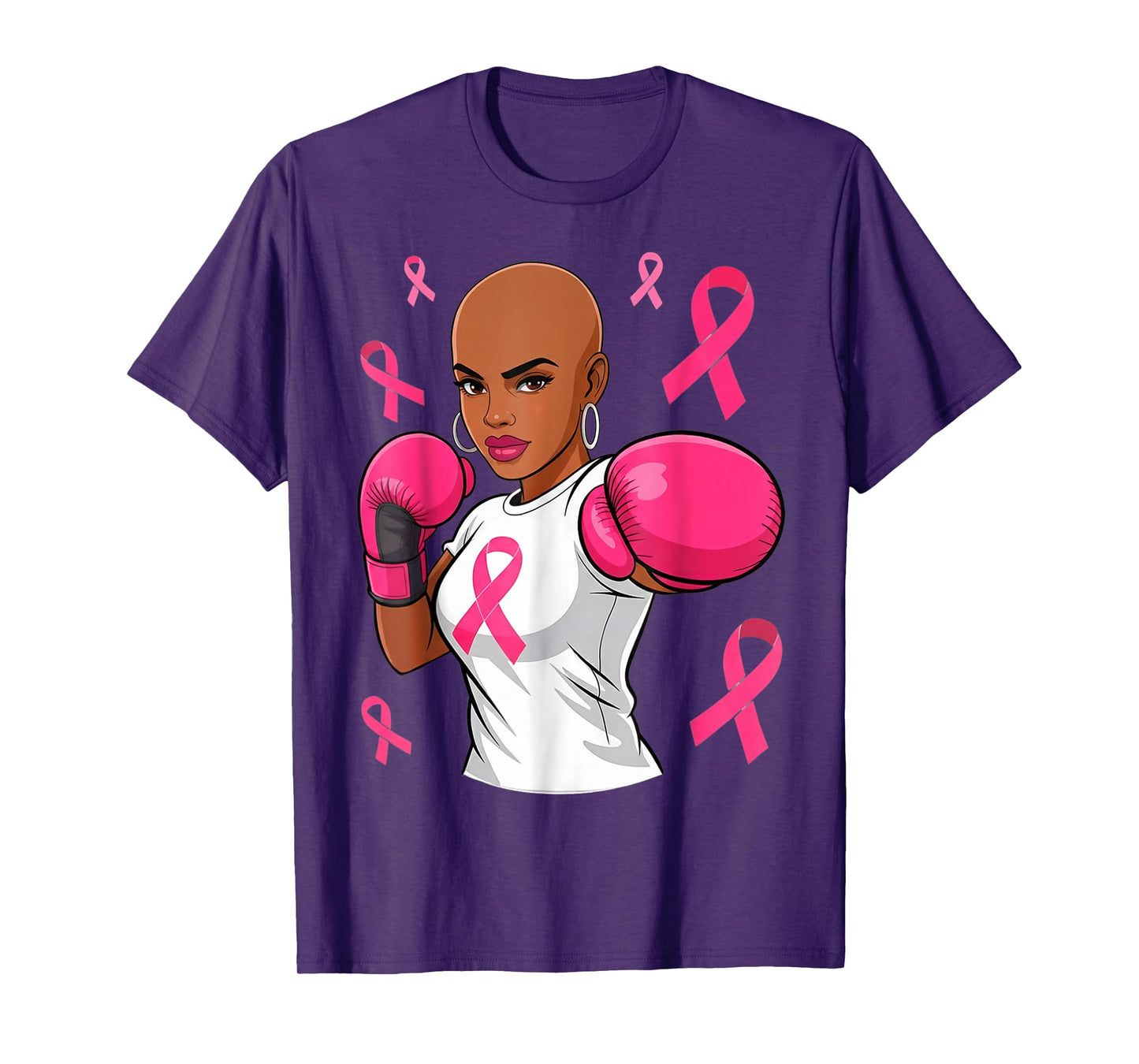 Women Black African American Breast Cancer Afro Pink Ribbon T-Shirt