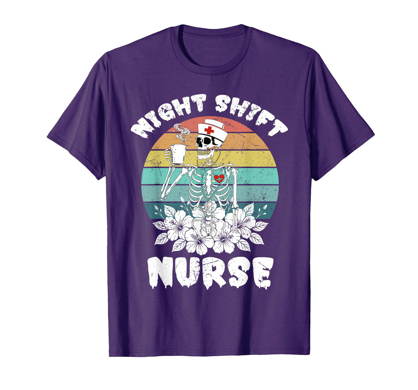 Funny Night Shift Nurse Skeleton Halloween RN Nurses Women T-Shirt