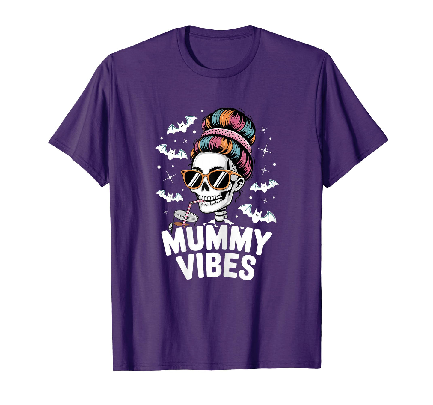 Mummy Vibes Skeleton Coffee Mom Spooky Season Halloween T-Shirt