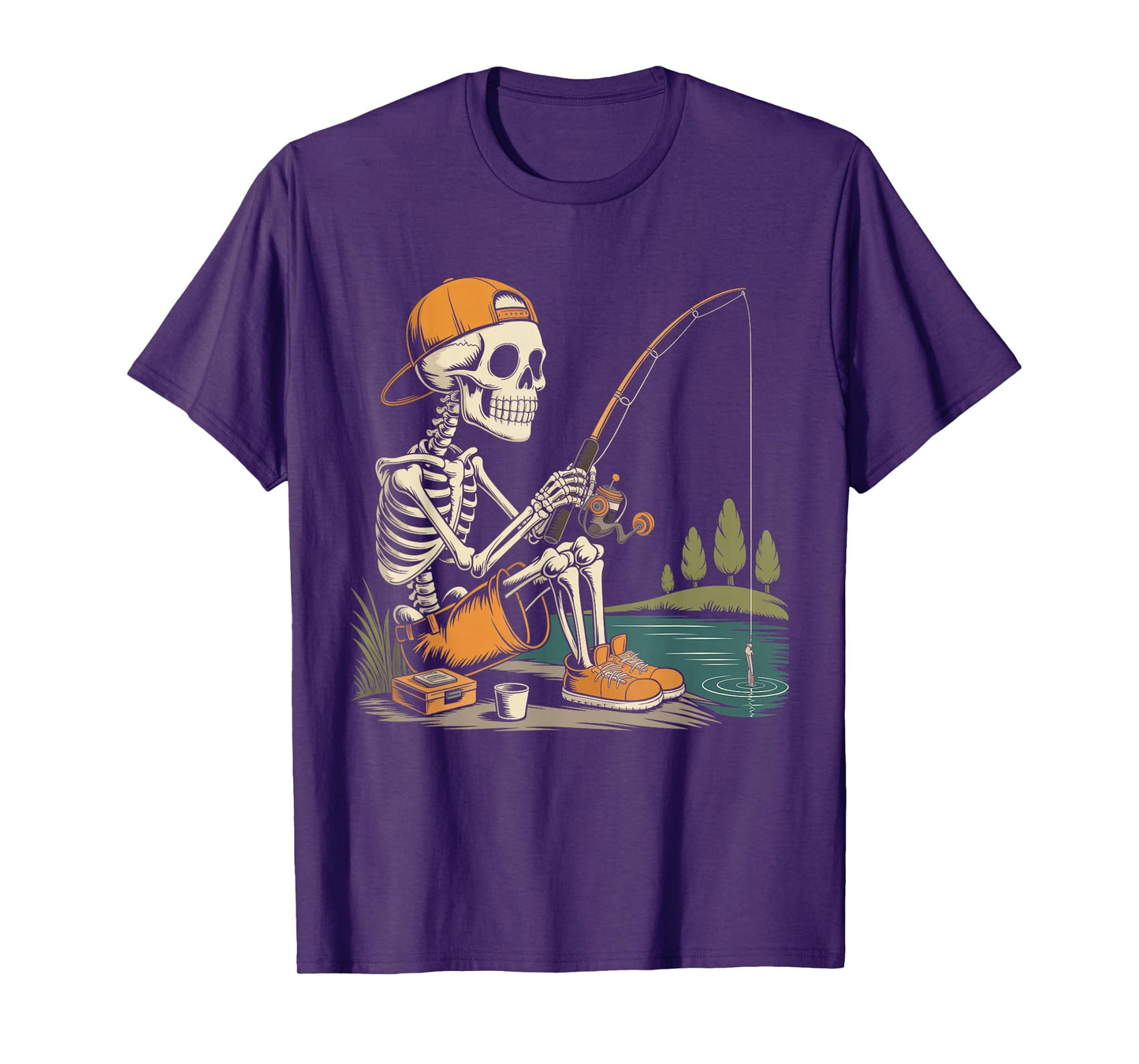 Skeleton Fishing Halloween Costume Funny Fishing Boys Kids T-Shirt